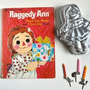 Raggedy Ann Vintage Birthday Bundle Wilton Cake Pan Book Candle Holders